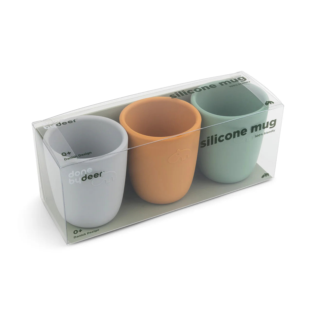 Done by Deer - Silicone mini mug 3-pack Green/Mustard/Grey