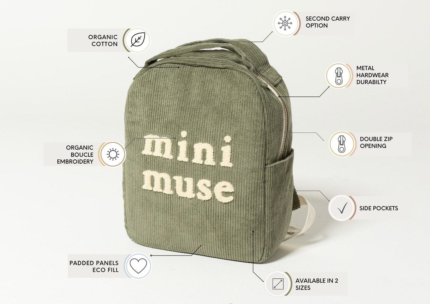 Bam Loves Boo - Mini Muse Organic Backpack - Olive - MINI