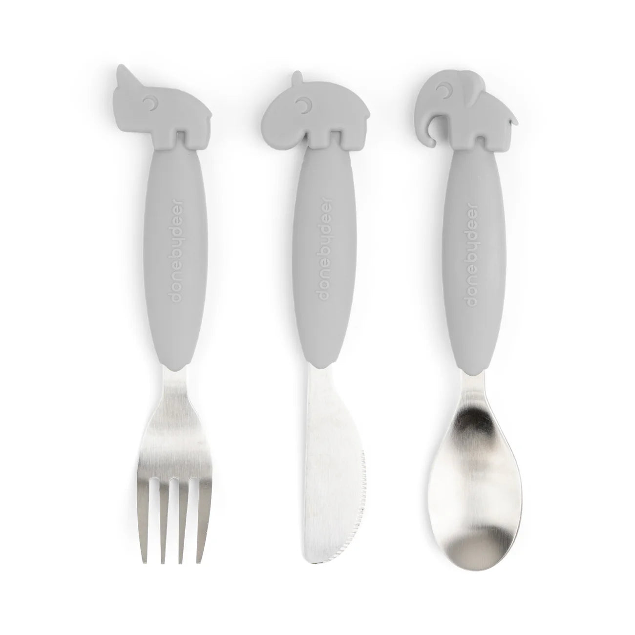 Done by Deer - Easy-grip cutlery set Deer friends Grey