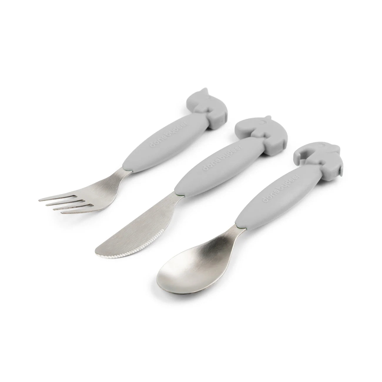 Done by Deer - Easy-grip cutlery set Deer friends Grey