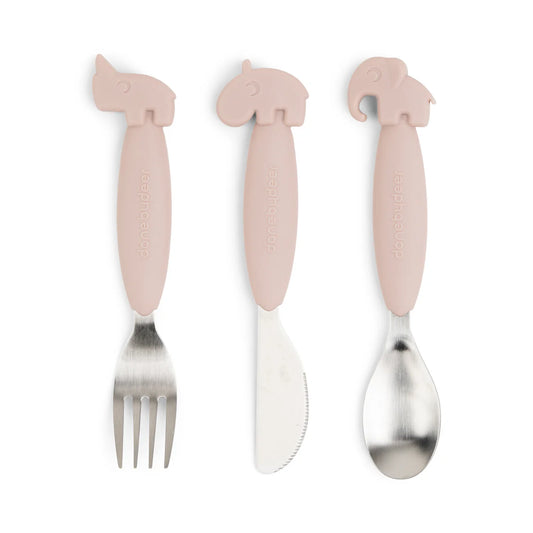 Done by Deer - Easy-grip cutlery set Deer friends Powder