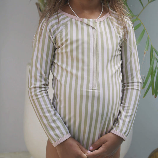 Bam Loves Boo - Striped Long Sleeve Swimsuit-size up