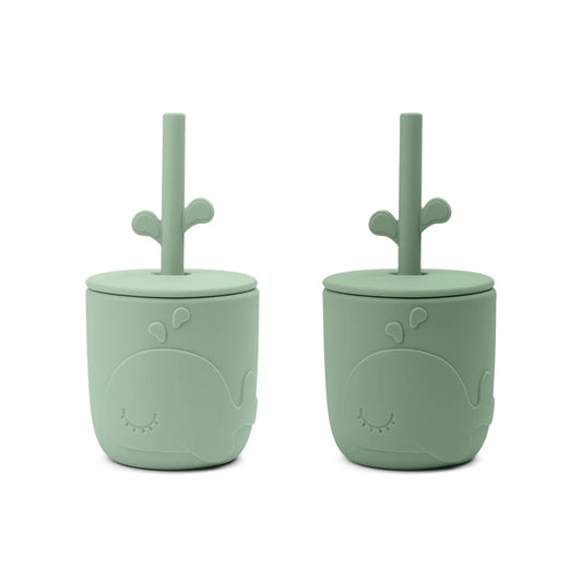 Done by Deer - Peekaboo straw cup 2-pack Wally Green