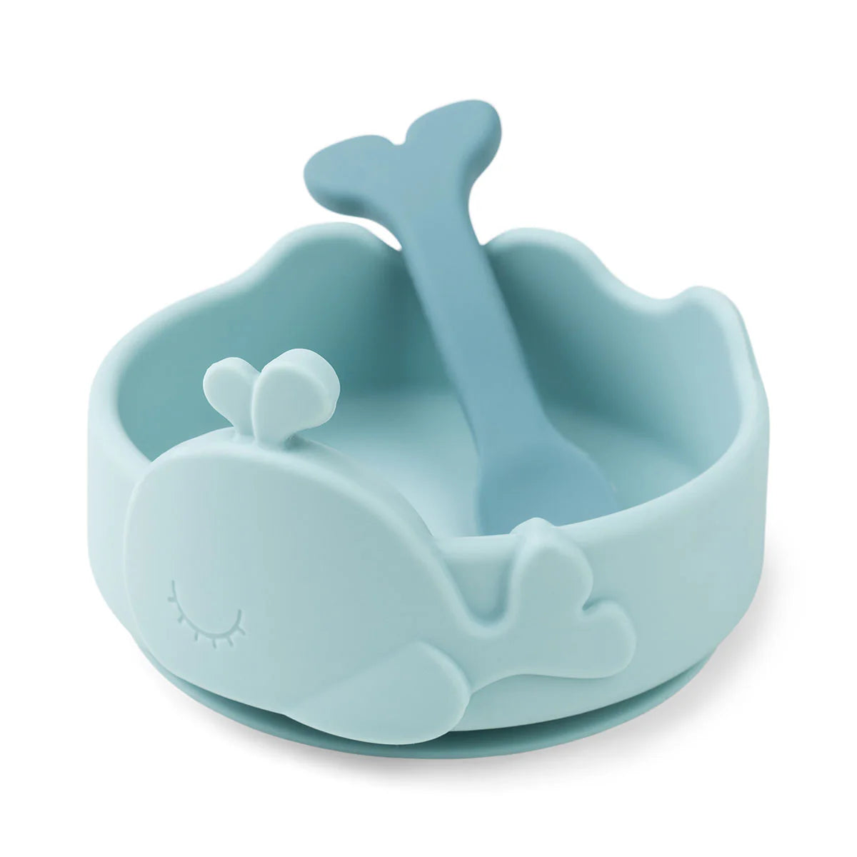 Done by Deer - Silicone Stick&Stay bowl & baby spoon Wally Blue