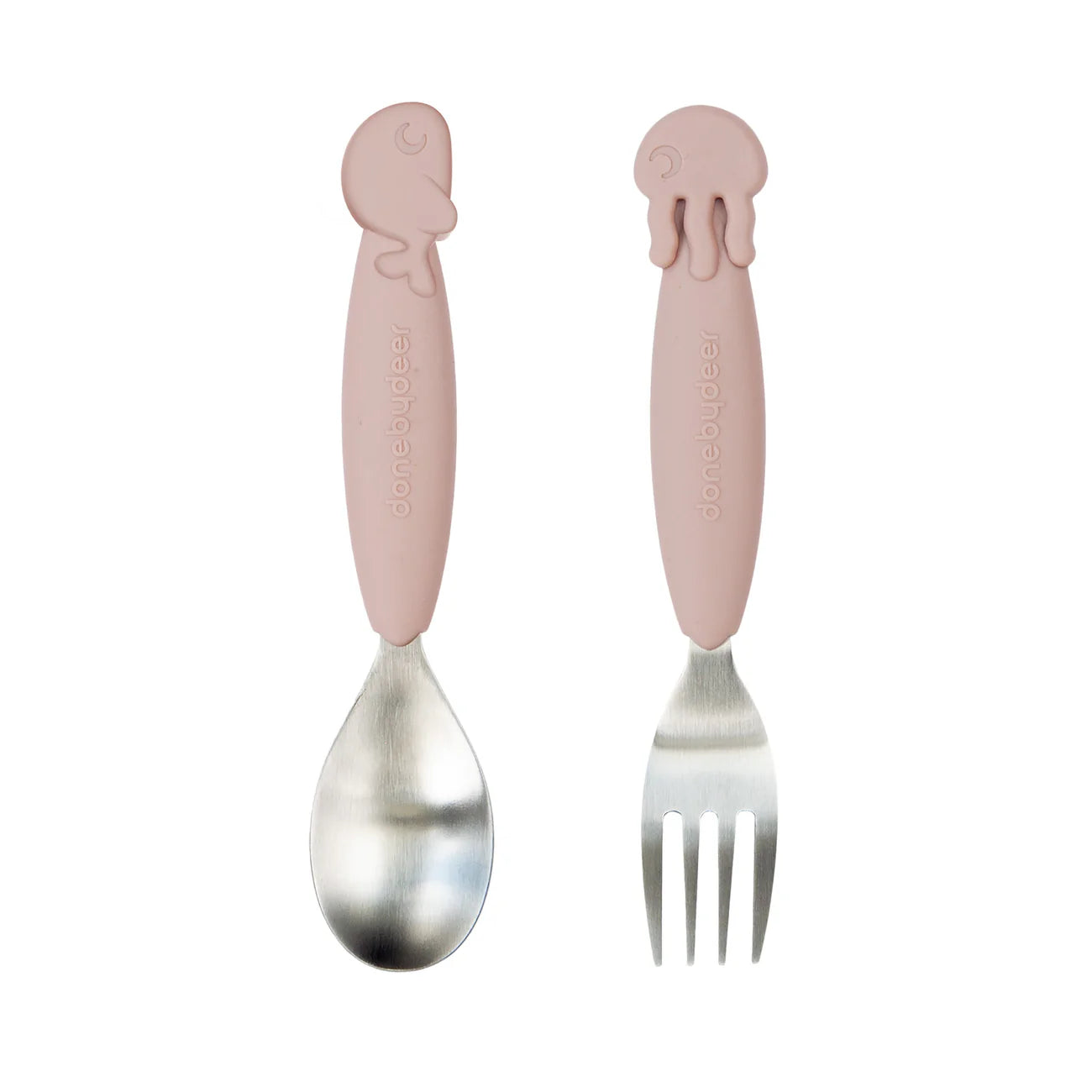 Done by Deer - Easy-grip spoon and fork set Deer friends Sand